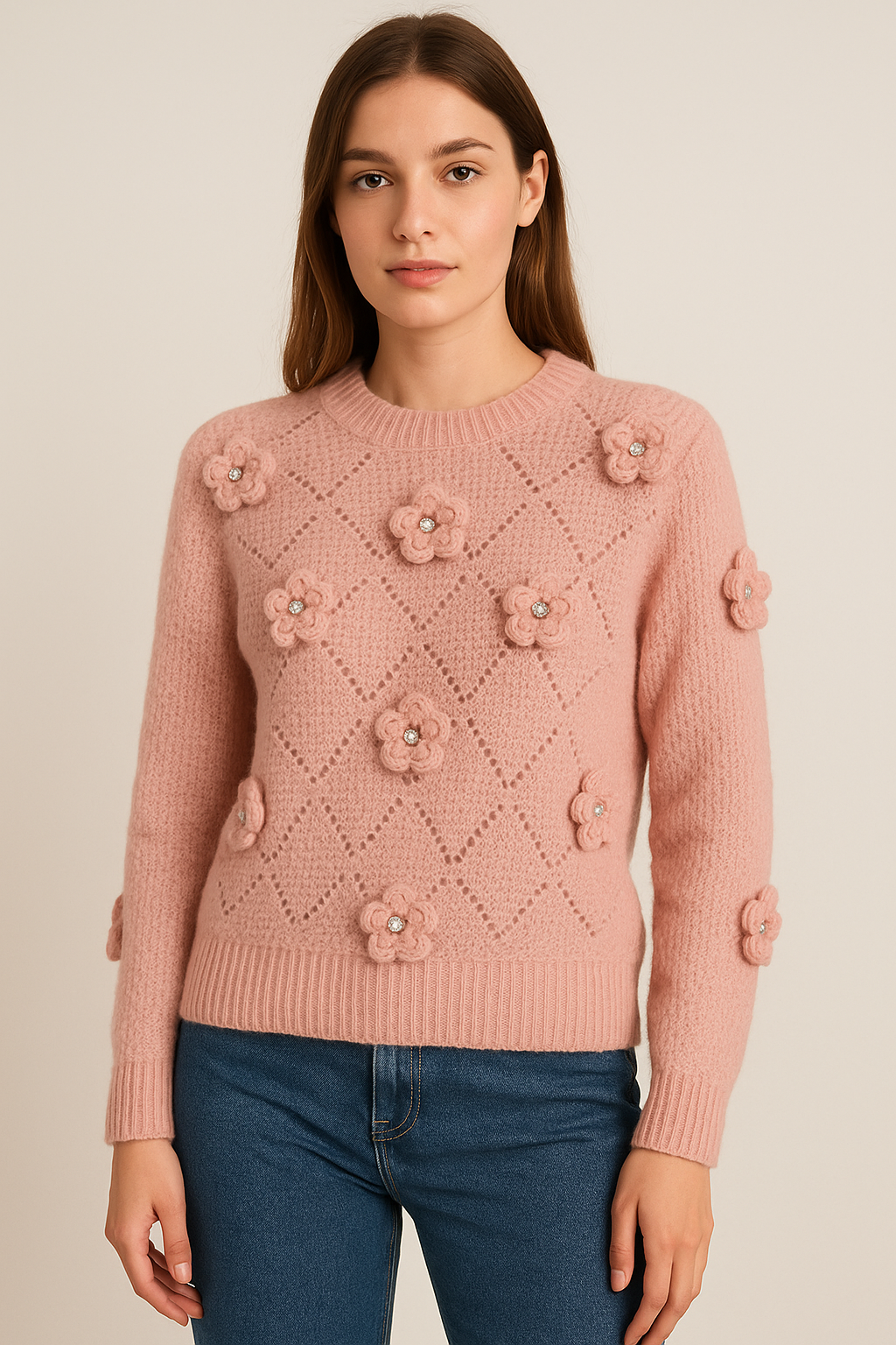 Maglioncino Rosa con Fiori Applicati 🌸