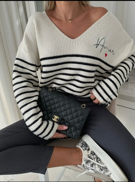 Maglione a righe amour