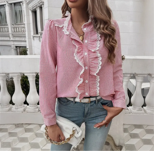 Camicia a righe con bordo floreale