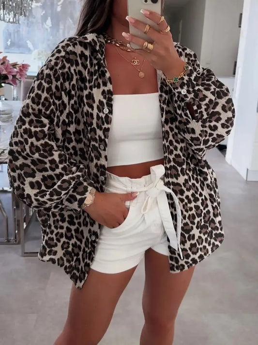 CAMICIA IN GARZA DI COTONE CON STAMPA LEOPARDATA