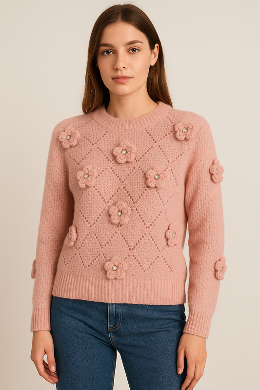 Maglioncino Rosa con Fiori Applicati 🌸